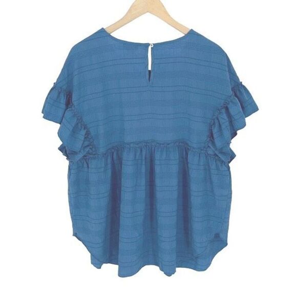 GiGio Plus Womens Ruffled Detail Hi-Low Hem Textured Top Denim Blue Size 1X NWT - Picture 5 of 11